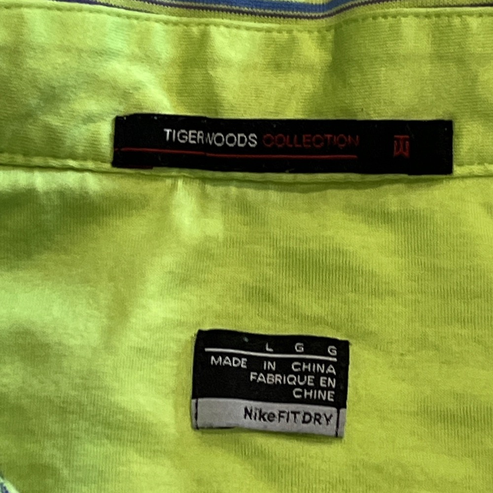 Nike Shirt Mens L Green Polo Short Sleeve Tiger Woods Collection Striped Dri-Fit - Picture 2 of 6